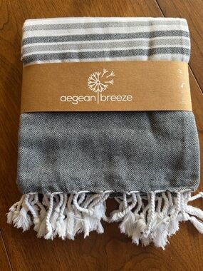 Aegean Breeze Gray and White Striped Turkish-Style Pestemal Towel